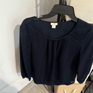 J. Crew Black and Blue Fitted 3/4 Sleeve Blouse